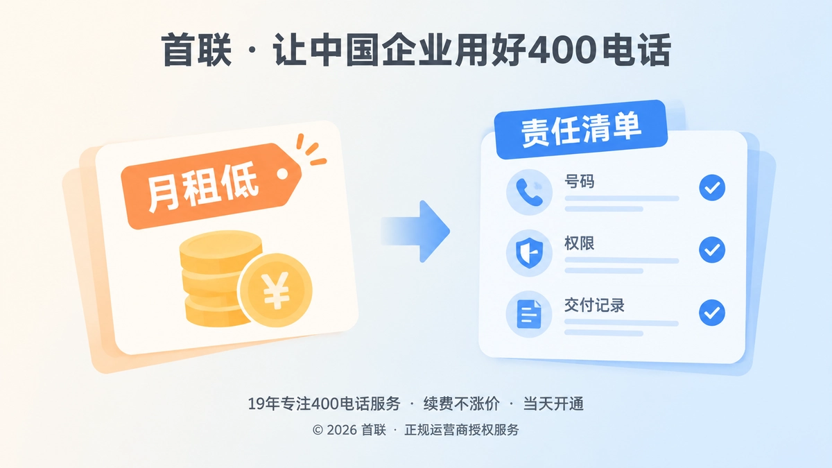 首联400电话套餐解析对比图：只看月租与看清交付责任的差别
